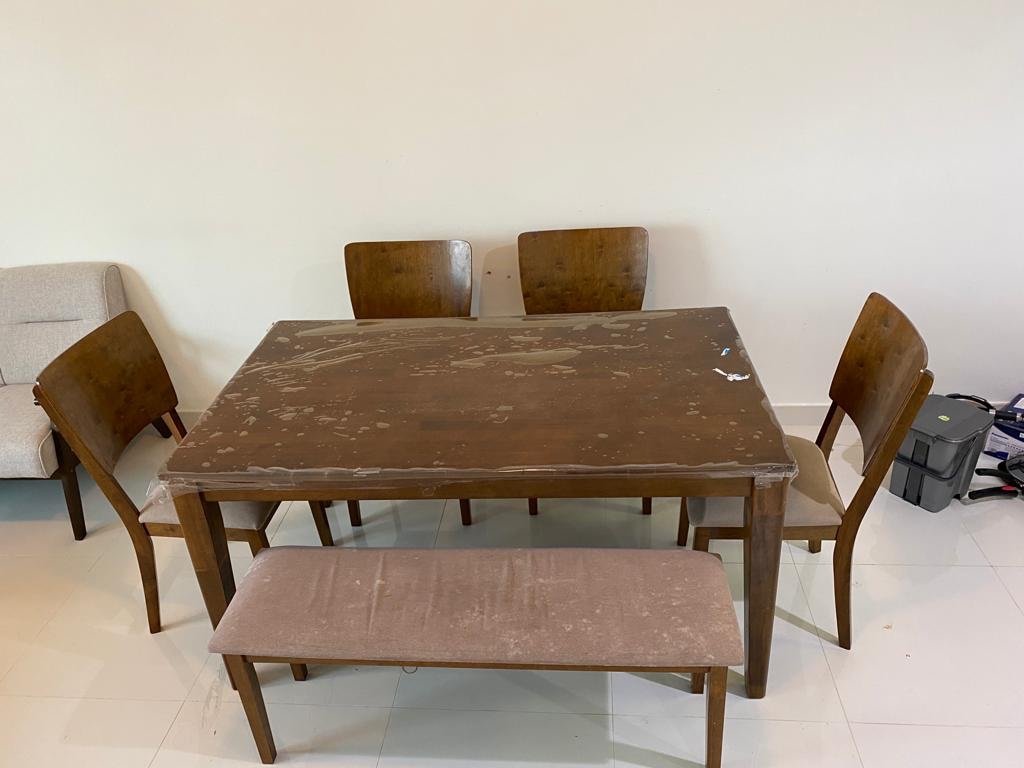 Dinning table with 4 Chairs and Bench from Danube December 2023 Al